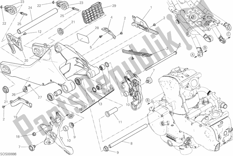 Todas as partes de Braço Oscilante Traseiro do Ducati Monster 821 Stealth USA 2019